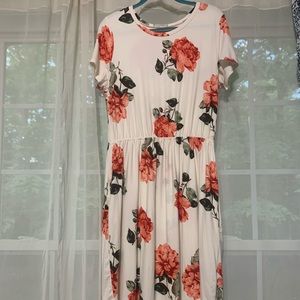 Reb and J White and Pink Floral Midi Dress XL